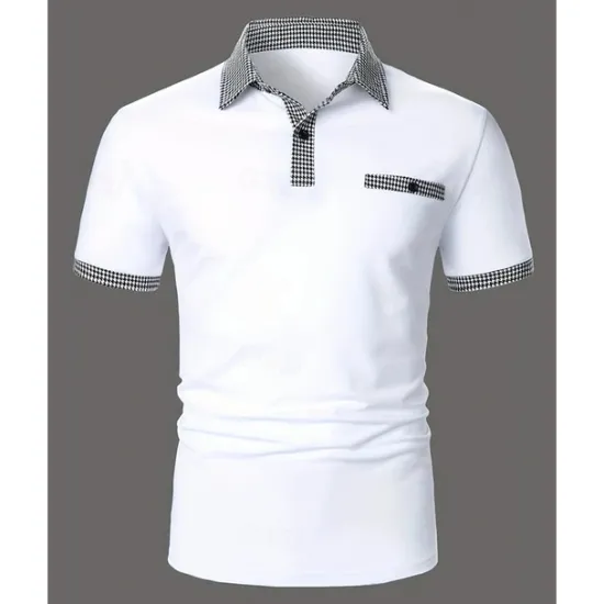 Discount OUKU Men's Golf Shirt Golf Polos Shirts Work Casual Lapel Short Sleeve Basic Modern Color Block Houndstooth Patchwork Spring & Summer Regular Fit Black White Red Navy Blue Blue Beige Golf Shirt