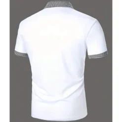 Discount OUKU Men's Golf Shirt Golf Polos Shirts Work Casual Lapel Short Sleeve Basic Modern Color Block Houndstooth Patchwork Spring & Summer Regular Fit Black White Red Navy Blue Blue Beige Golf Shirt