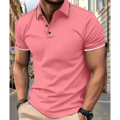 Outlet OUKU Men's Golf Shirt Golf Polo Work Casual Lapel Short Sleeve Basic Modern Color Block Patchwork Button Spring & Summer Regular Fit Wine Lake Blue Black White Pink Navy Blue Golf Shirt