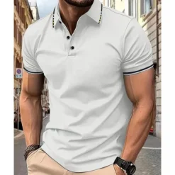 Outlet OUKU Men's Golf Shirt Golf Polo Work Casual Lapel Short Sleeve Basic Modern Color Block Patchwork Button Spring & Summer Regular Fit Wine Lake Blue Black White Pink Navy Blue Golf Shirt