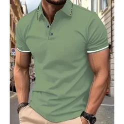 Outlet OUKU Men's Golf Shirt Golf Polo Work Casual Lapel Short Sleeve Basic Modern Color Block Patchwork Button Spring & Summer Regular Fit Wine Lake Blue Black White Pink Navy Blue Golf Shirt