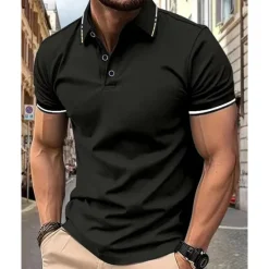 Outlet OUKU Men's Golf Shirt Golf Polo Work Casual Lapel Short Sleeve Basic Modern Color Block Patchwork Button Spring & Summer Regular Fit Wine Lake Blue Black White Pink Navy Blue Golf Shirt