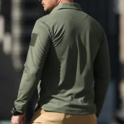 Online OUKU Men's Golf Shirt Golf Polo Work Casual Lapel Long Sleeve Basic Modern Plain Button Spring & Fall Regular Fit Black Green Khaki Gray Golf Shirt