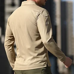 Online OUKU Men's Golf Shirt Golf Polo Work Casual Lapel Long Sleeve Basic Modern Plain Button Spring & Fall Regular Fit Black Green Khaki Gray Golf Shirt
