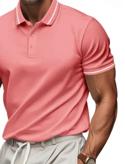 Discount OUKU Men's Golf Shirt Golf Polos Shirts Work Casual Lapel Short Sleeve Basic Modern Plain Patchwork Buttons Summer Regular Fit Black White Pink Red Navy Blue Emerald Green Golf Shirt