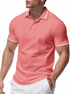 Discount OUKU Men's Golf Shirt Golf Polos Shirts Work Casual Lapel Short Sleeve Basic Modern Plain Patchwork Buttons Summer Regular Fit Black White Pink Red Navy Blue Emerald Green Golf Shirt