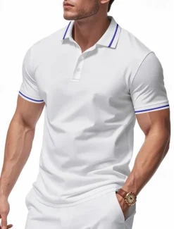 Discount OUKU Men's Golf Shirt Golf Polos Shirts Work Casual Lapel Short Sleeve Basic Modern Plain Patchwork Buttons Summer Regular Fit Black White Pink Red Navy Blue Emerald Green Golf Shirt