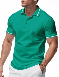 Discount OUKU Men's Golf Shirt Golf Polos Shirts Work Casual Lapel Short Sleeve Basic Modern Plain Patchwork Buttons Summer Regular Fit Black White Pink Red Navy Blue Emerald Green Golf Shirt