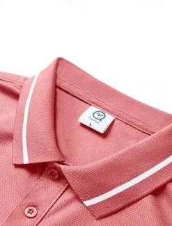 Discount OUKU Men's Golf Shirt Golf Polos Shirts Work Casual Lapel Short Sleeve Basic Modern Plain Patchwork Buttons Summer Regular Fit Black White Pink Red Navy Blue Emerald Green Golf Shirt