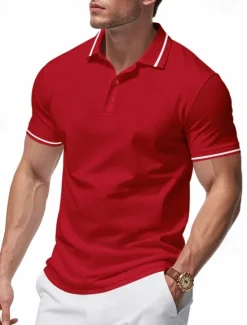 Discount OUKU Men's Golf Shirt Golf Polos Shirts Work Casual Lapel Short Sleeve Basic Modern Plain Patchwork Buttons Summer Regular Fit Black White Pink Red Navy Blue Emerald Green Golf Shirt