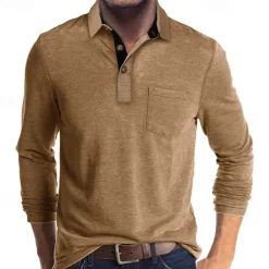 OUKU Men's Golf Shirt Golf Polo Work Casual Lapel Long Sleeve Basic Modern Solid Color Button Pocket Spring & Fall Regular Fit Wine Apricot Black White Dark Red Yellow Golf Shirt