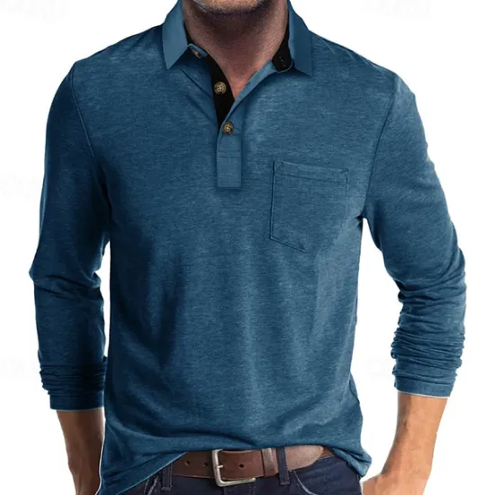 OUKU Men's Golf Shirt Golf Polo Work Casual Lapel Long Sleeve Basic Modern Solid Color Button Pocket Spring & Fall Regular Fit Wine Apricot Black White Dark Red Yellow Golf Shirt