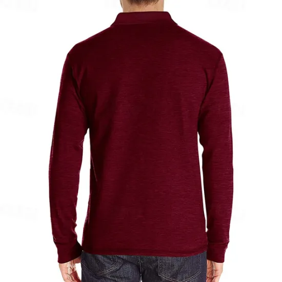 OUKU Men's Golf Shirt Golf Polo Work Casual Lapel Long Sleeve Basic Modern Solid Color Button Pocket Spring & Fall Regular Fit Wine Apricot Black White Dark Red Yellow Golf Shirt