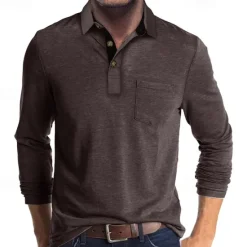 OUKU Men's Golf Shirt Golf Polo Work Casual Lapel Long Sleeve Basic Modern Solid Color Button Pocket Spring & Fall Regular Fit Wine Apricot Black White Dark Red Yellow Golf Shirt