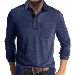 OUKU Men's Golf Shirt Golf Polo Work Casual Lapel Long Sleeve Basic Modern Solid Color Button Pocket Spring & Fall Regular Fit Wine Apricot Black White Dark Red Yellow Golf Shirt