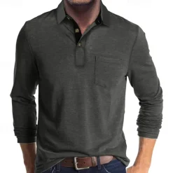 OUKU Men's Golf Shirt Golf Polo Work Casual Lapel Long Sleeve Basic Modern Solid Color Button Pocket Spring & Fall Regular Fit Wine Apricot Black White Dark Red Yellow Golf Shirt