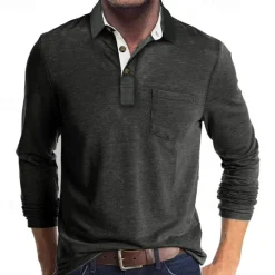 OUKU Men's Golf Shirt Golf Polo Work Casual Lapel Long Sleeve Basic Modern Solid Color Button Pocket Spring & Fall Regular Fit Wine Apricot Black White Dark Red Yellow Golf Shirt