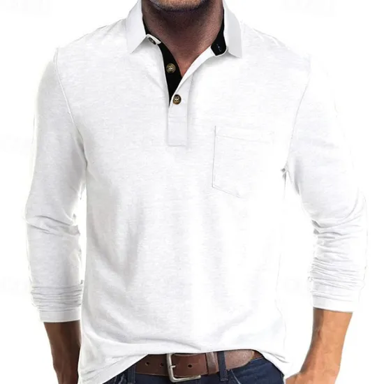 OUKU Men's Golf Shirt Golf Polo Work Casual Lapel Long Sleeve Basic Modern Solid Color Button Pocket Spring & Fall Regular Fit Wine Apricot Black White Dark Red Yellow Golf Shirt