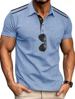 Discount OUKU Men's Golf Shirt Golf Polos Shirts Work Casual Lapel Short Sleeve Basic Modern Color Block Patchwork Buttons Summer Regular Fit Black White Navy Blue Green Khaki Light Grey Golf Shirt