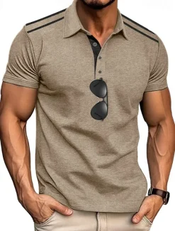 Discount OUKU Men's Golf Shirt Golf Polos Shirts Work Casual Lapel Short Sleeve Basic Modern Color Block Patchwork Buttons Summer Regular Fit Black White Navy Blue Green Khaki Light Grey Golf Shirt