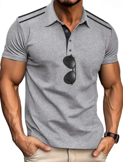 Discount OUKU Men's Golf Shirt Golf Polos Shirts Work Casual Lapel Short Sleeve Basic Modern Color Block Patchwork Buttons Summer Regular Fit Black White Navy Blue Green Khaki Light Grey Golf Shirt