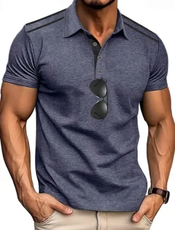 Discount OUKU Men's Golf Shirt Golf Polos Shirts Work Casual Lapel Short Sleeve Basic Modern Color Block Patchwork Buttons Summer Regular Fit Black White Navy Blue Green Khaki Light Grey Golf Shirt