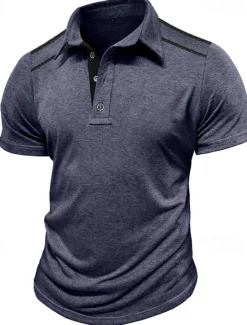 Discount OUKU Men's Golf Shirt Golf Polos Shirts Work Casual Lapel Short Sleeve Basic Modern Color Block Patchwork Buttons Summer Regular Fit Black White Navy Blue Green Khaki Light Grey Golf Shirt