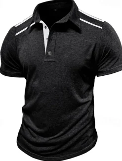 Discount OUKU Men's Golf Shirt Golf Polos Shirts Work Casual Lapel Short Sleeve Basic Modern Color Block Patchwork Buttons Summer Regular Fit Black White Navy Blue Green Khaki Light Grey Golf Shirt