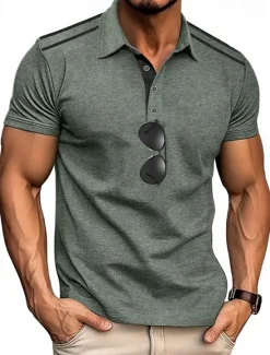 Discount OUKU Men's Golf Shirt Golf Polos Shirts Work Casual Lapel Short Sleeve Basic Modern Color Block Patchwork Buttons Summer Regular Fit Black White Navy Blue Green Khaki Light Grey Golf Shirt