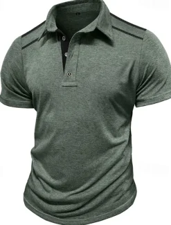 Discount OUKU Men's Golf Shirt Golf Polos Shirts Work Casual Lapel Short Sleeve Basic Modern Color Block Patchwork Buttons Summer Regular Fit Black White Navy Blue Green Khaki Light Grey Golf Shirt