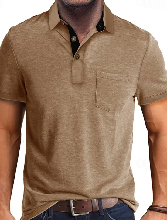 OUKU Men's Golf Shirt Golf Polos Shirts Work Casual Lapel Short Sleeve Basic Modern Plain Buttons Front Pocket Summer Spring Regular Fit Apricot Dark Gray Lake Blue Black White Dark Red Golf Shirt