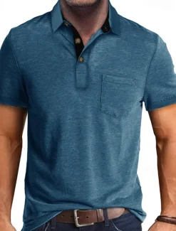 OUKU Men's Golf Shirt Golf Polos Shirts Work Casual Lapel Short Sleeve Basic Modern Plain Buttons Front Pocket Summer Spring Regular Fit Apricot Dark Gray Lake Blue Black White Dark Red Golf Shirt