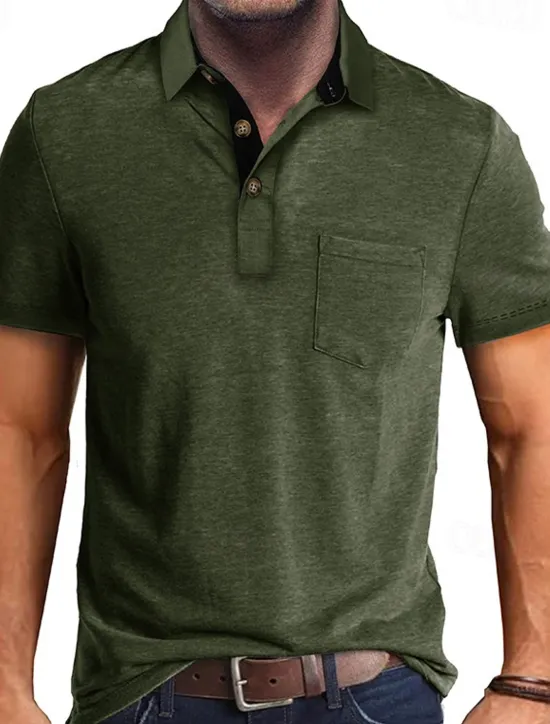OUKU Men's Golf Shirt Golf Polos Shirts Work Casual Lapel Short Sleeve Basic Modern Plain Buttons Front Pocket Summer Spring Regular Fit Apricot Dark Gray Lake Blue Black White Dark Red Golf Shirt