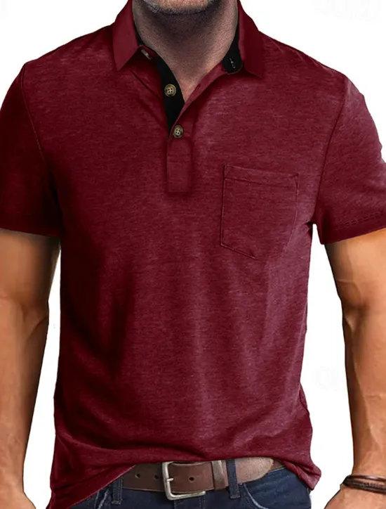OUKU Men's Golf Shirt Golf Polos Shirts Work Casual Lapel Short Sleeve Basic Modern Plain Buttons Front Pocket Summer Spring Regular Fit Apricot Dark Gray Lake Blue Black White Dark Red Golf Shirt