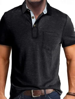 OUKU Men's Golf Shirt Golf Polos Shirts Work Casual Lapel Short Sleeve Basic Modern Plain Buttons Front Pocket Summer Spring Regular Fit Apricot Dark Gray Lake Blue Black White Dark Red Golf Shirt