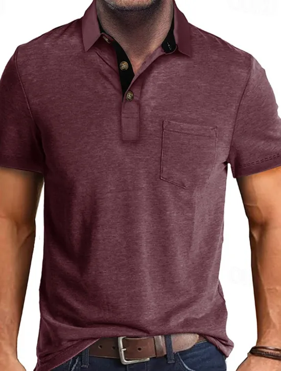 OUKU Men's Golf Shirt Golf Polos Shirts Work Casual Lapel Short Sleeve Basic Modern Plain Buttons Front Pocket Summer Spring Regular Fit Apricot Dark Gray Lake Blue Black White Dark Red Golf Shirt