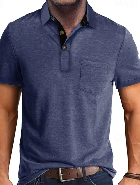 OUKU Men's Golf Shirt Golf Polos Shirts Work Casual Lapel Short Sleeve Basic Modern Plain Buttons Front Pocket Summer Spring Regular Fit Apricot Dark Gray Lake Blue Black White Dark Red Golf Shirt