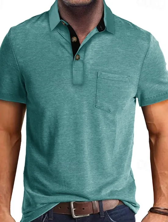 OUKU Men's Golf Shirt Golf Polos Shirts Work Casual Lapel Short Sleeve Basic Modern Plain Buttons Front Pocket Summer Spring Regular Fit Apricot Dark Gray Lake Blue Black White Dark Red Golf Shirt