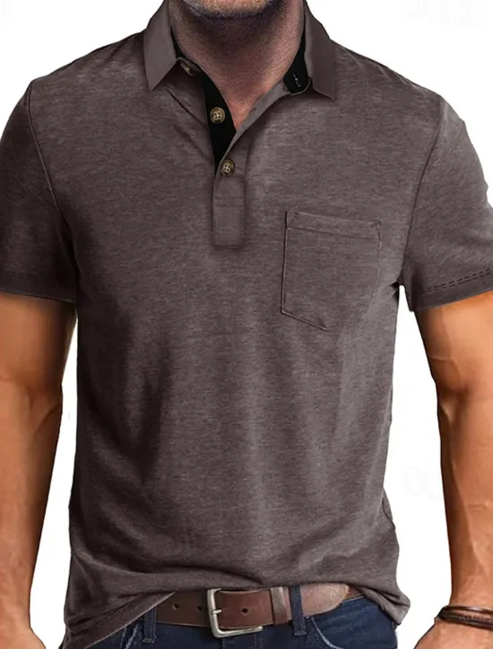 OUKU Men's Golf Shirt Golf Polos Shirts Work Casual Lapel Short Sleeve Basic Modern Plain Buttons Front Pocket Summer Spring Regular Fit Apricot Dark Gray Lake Blue Black White Dark Red Golf Shirt