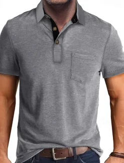 OUKU Men's Golf Shirt Golf Polos Shirts Work Casual Lapel Short Sleeve Basic Modern Plain Buttons Front Pocket Summer Spring Regular Fit Apricot Dark Gray Lake Blue Black White Dark Red Golf Shirt