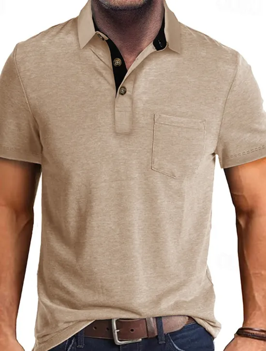 OUKU Men's Golf Shirt Golf Polos Shirts Work Casual Lapel Short Sleeve Basic Modern Plain Buttons Front Pocket Summer Spring Regular Fit Apricot Dark Gray Lake Blue Black White Dark Red Golf Shirt