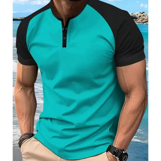 Clearance OUKU Men's Golf Shirt Golf Polos Shirts Work Casual Henley Short Sleeve Basic Modern Color Block Patchwork Buttons Summer Regular Fit Dark Red Orange Green Military Green Grey Golf Shirt