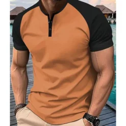 Clearance OUKU Men's Golf Shirt Golf Polos Shirts Work Casual Henley Short Sleeve Basic Modern Color Block Patchwork Buttons Summer Regular Fit Dark Red Orange Green Military Green Grey Golf Shirt