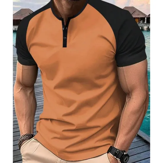 Clearance OUKU Men's Golf Shirt Golf Polos Shirts Work Casual Henley Short Sleeve Basic Modern Color Block Patchwork Buttons Summer Regular Fit Dark Red Orange Green Military Green Grey Golf Shirt