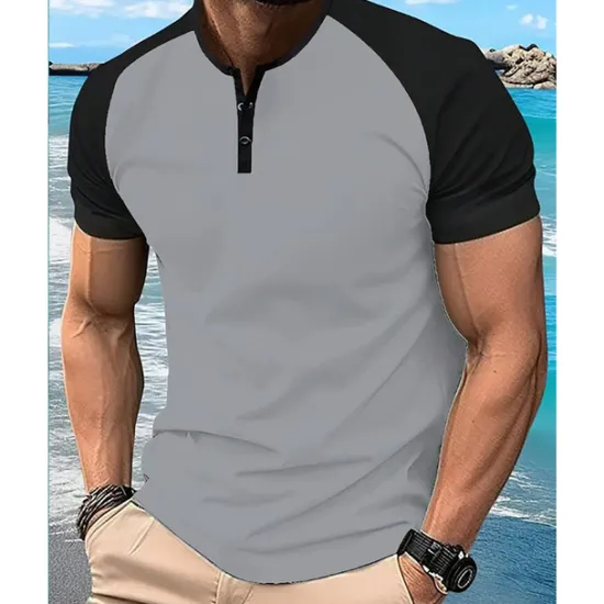 Clearance OUKU Men's Golf Shirt Golf Polos Shirts Work Casual Henley Short Sleeve Basic Modern Color Block Patchwork Buttons Summer Regular Fit Dark Red Orange Green Military Green Grey Golf Shirt