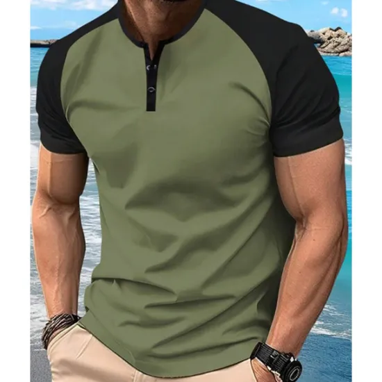 Clearance OUKU Men's Golf Shirt Golf Polos Shirts Work Casual Henley Short Sleeve Basic Modern Color Block Patchwork Buttons Summer Regular Fit Dark Red Orange Green Military Green Grey Golf Shirt