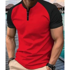 Clearance OUKU Men's Golf Shirt Golf Polos Shirts Work Casual Henley Short Sleeve Basic Modern Color Block Patchwork Buttons Summer Regular Fit Dark Red Orange Green Military Green Grey Golf Shirt