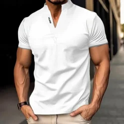 Hot OUKU Men's Golf Shirt Golf Polo Work Casual Stand Collar Short Sleeve Basic Modern Plain Classic Spring & Summer Regular Fit Black White Gray Golf Shirt