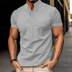 Hot OUKU Men's Golf Shirt Golf Polo Work Casual Stand Collar Short Sleeve Basic Modern Plain Classic Spring & Summer Regular Fit Black White Gray Golf Shirt