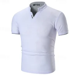 Hot OUKU Men's Golf Shirt Golf Polo Work Casual Stand Collar Short Sleeve Basic Modern Plain Classic Spring & Summer Regular Fit Black White Gray Golf Shirt